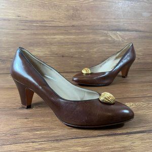 Salvatore Ferragamo Brown Heels with Gold Accent